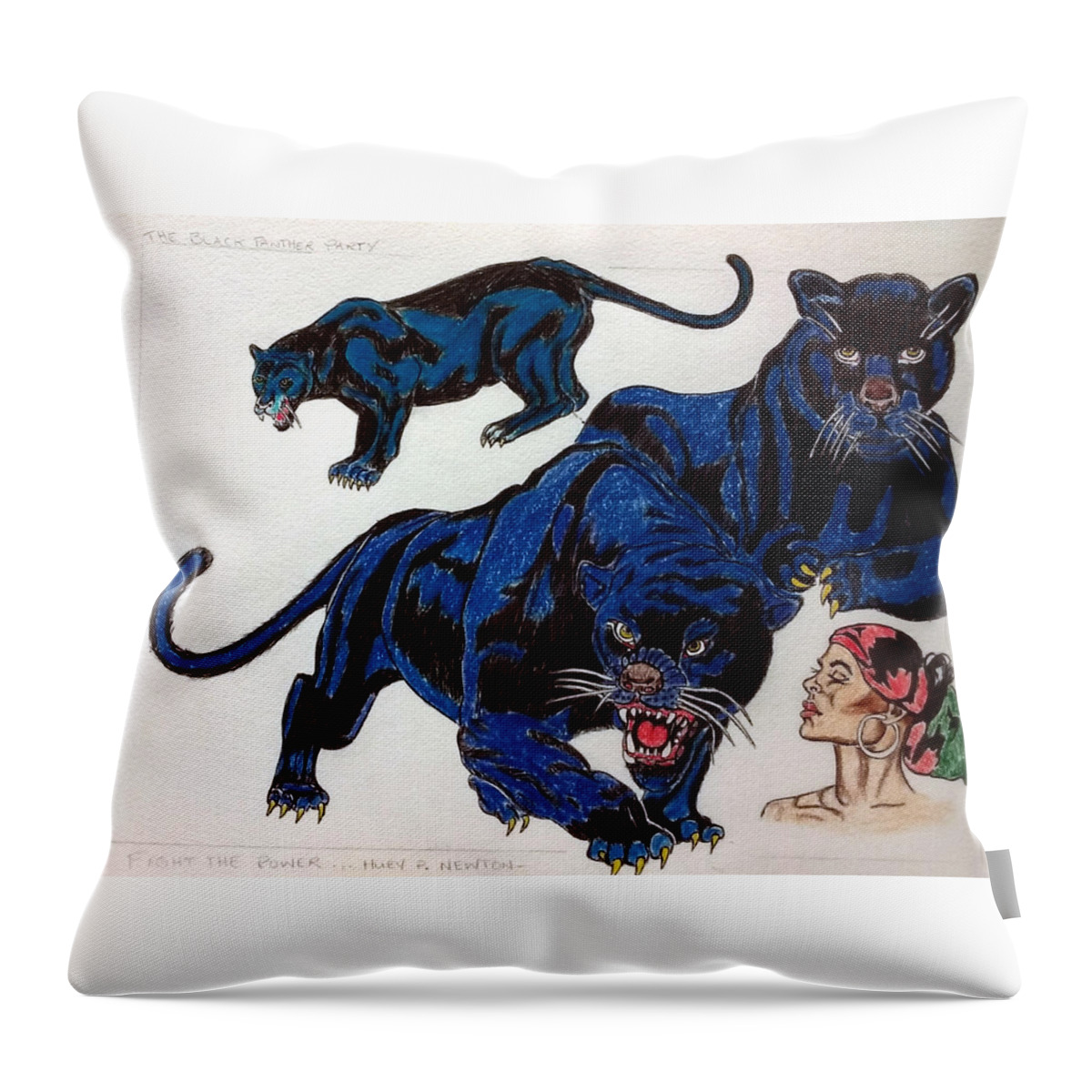 Black Art Throw Pillow featuring the drawing Serenade of the Black Panther by Joedee