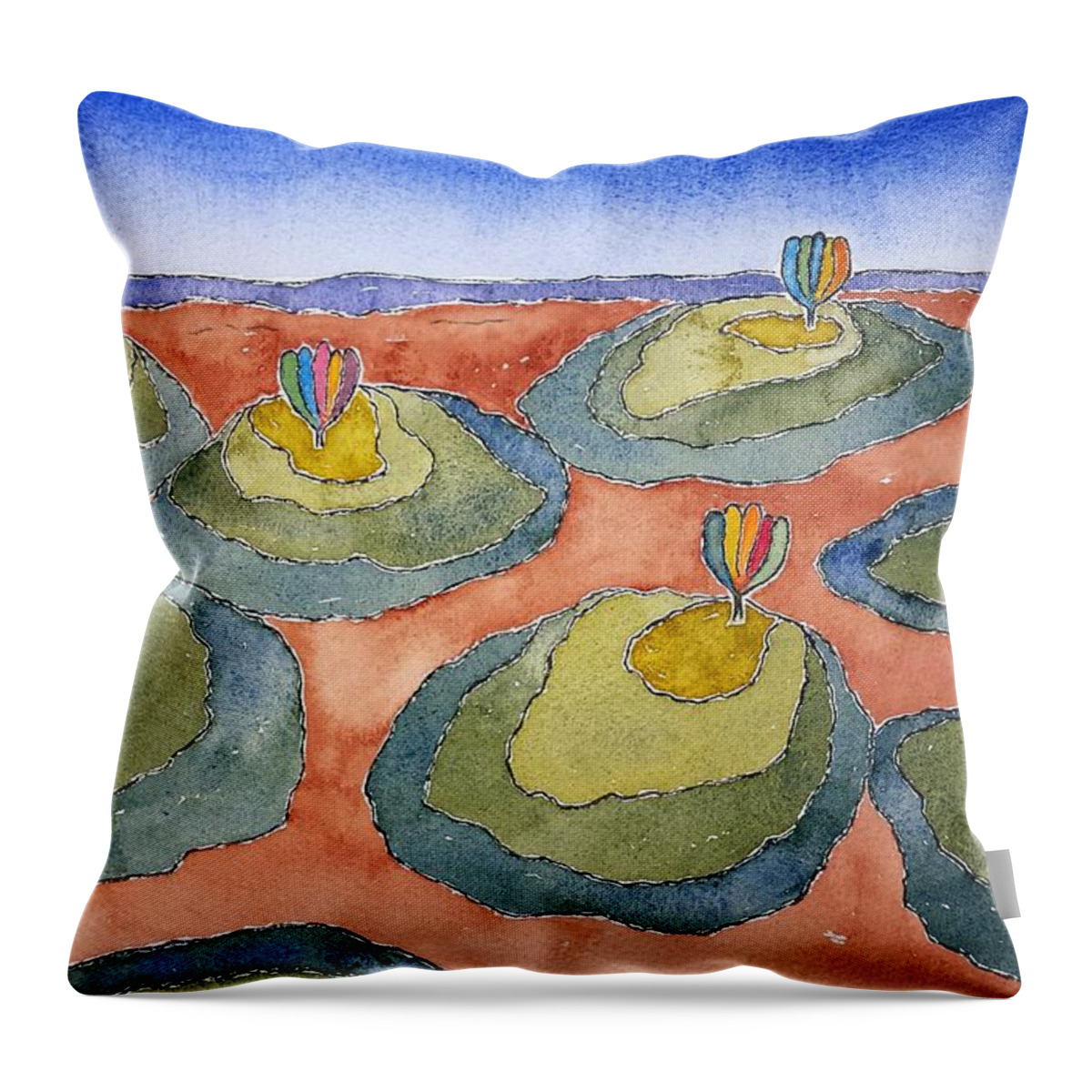 Watercolor Throw Pillow featuring the painting Seven Hill Lore by John Klobucher