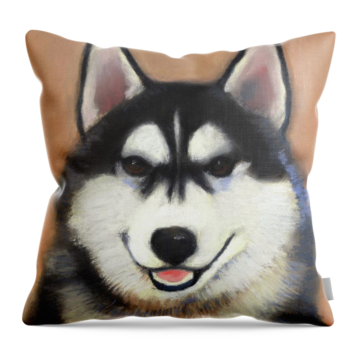 Siberian Husky Throw Pillow featuring the pastel Siberian Husky by Linda Ruiz-Lozito