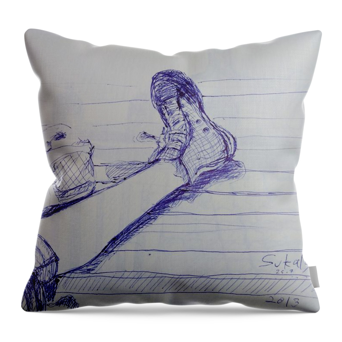 Leg Throw Pillow featuring the drawing Sketching a leg by Sukalya Chearanantana