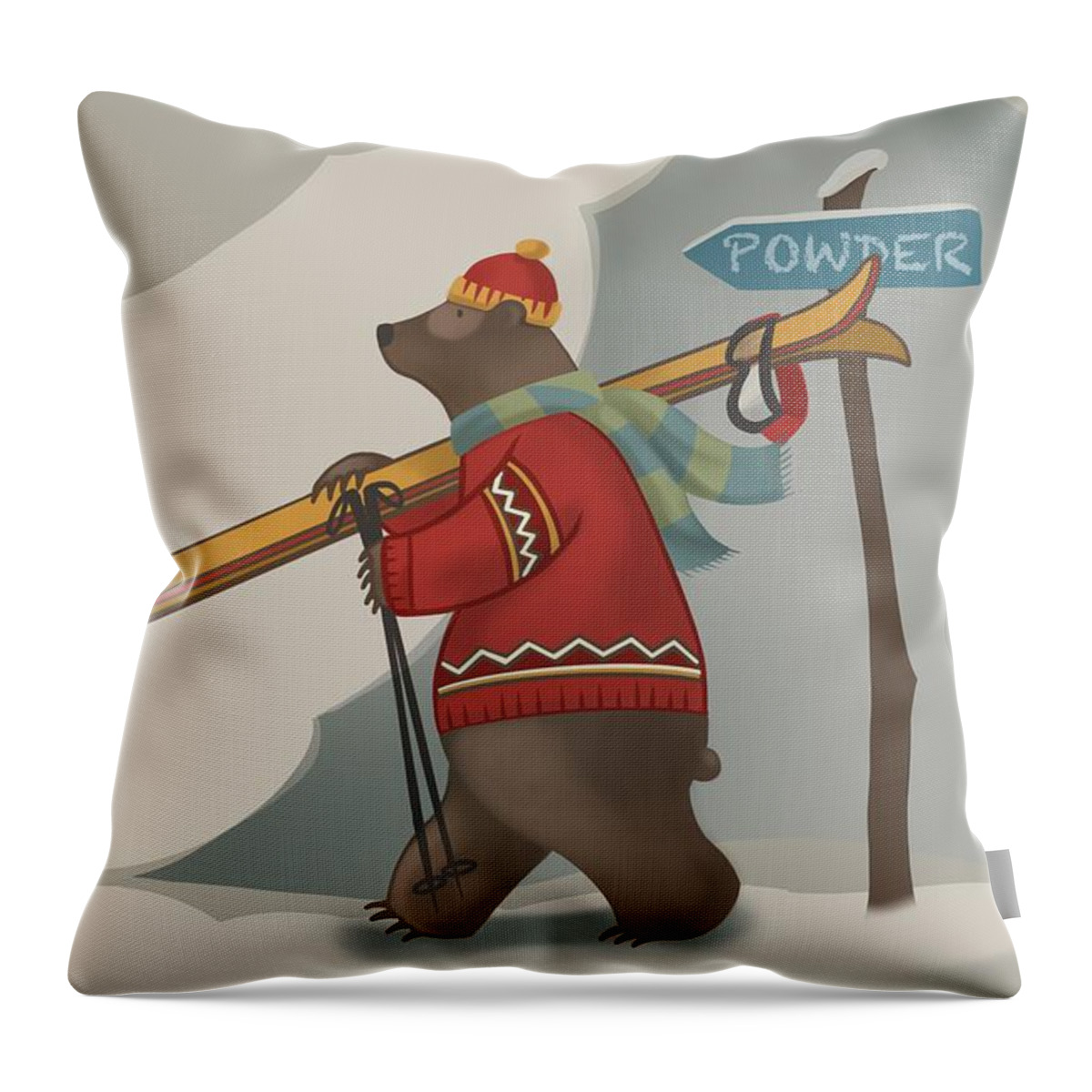 Bear Art Throw Pillow featuring the painting Ski Bear by Sassan Filsoof