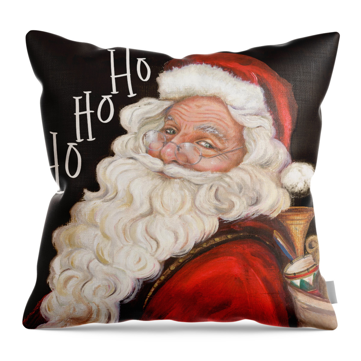 Santa Throw Pillow featuring the mixed media Smiling Santa Ho Ho Ho by Patricia Pinto