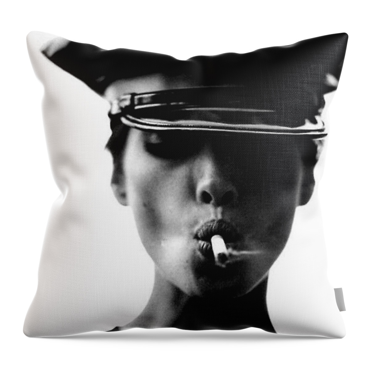 Helmut Newton Prints Throw Pillow featuring the photograph Helmut Newton-Christy Turlingtone-Smoking Hot Icons by Demode FM