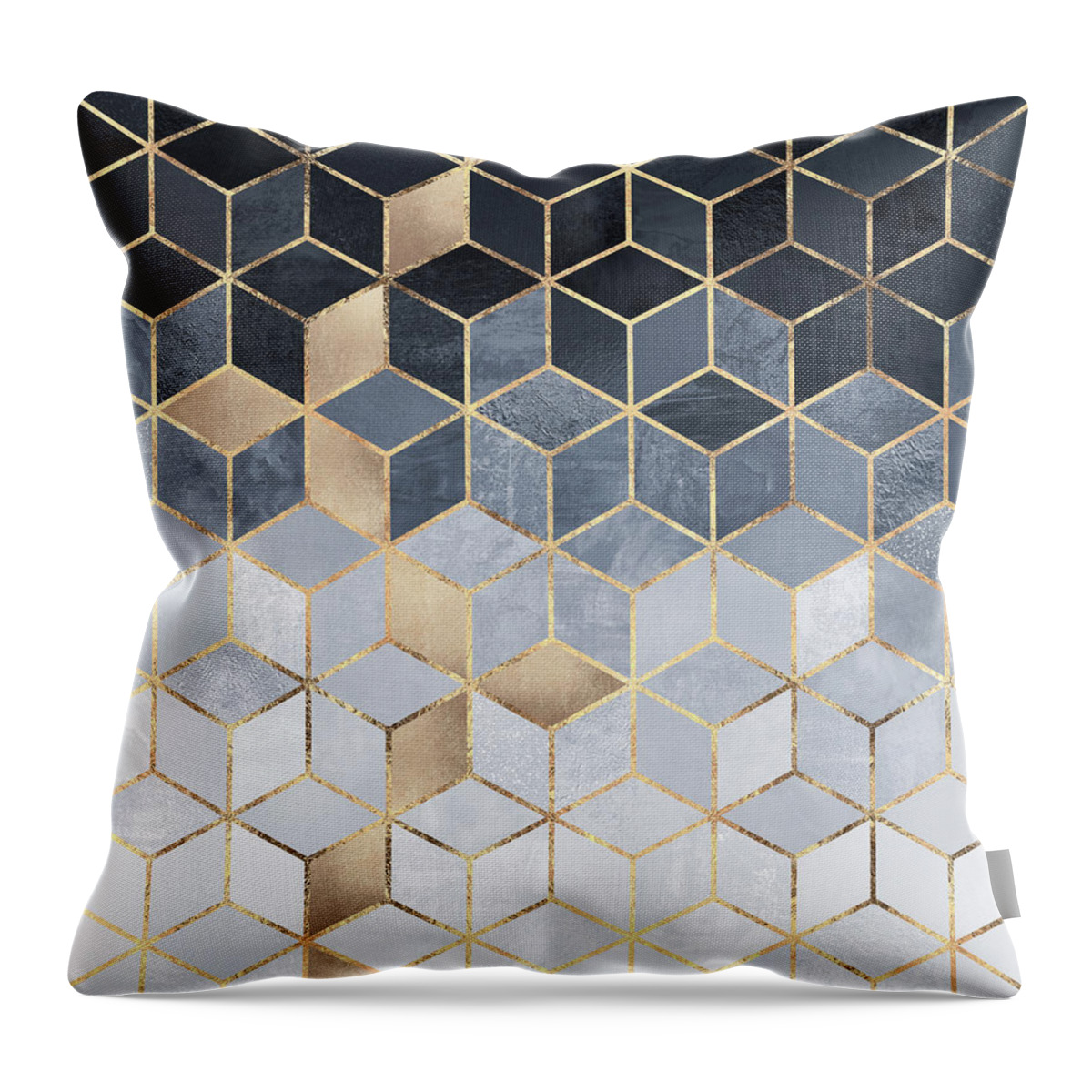 Cube Throw Pillow featuring the digital art Soft Blue Gradient Cubes by Elisabeth Fredriksson