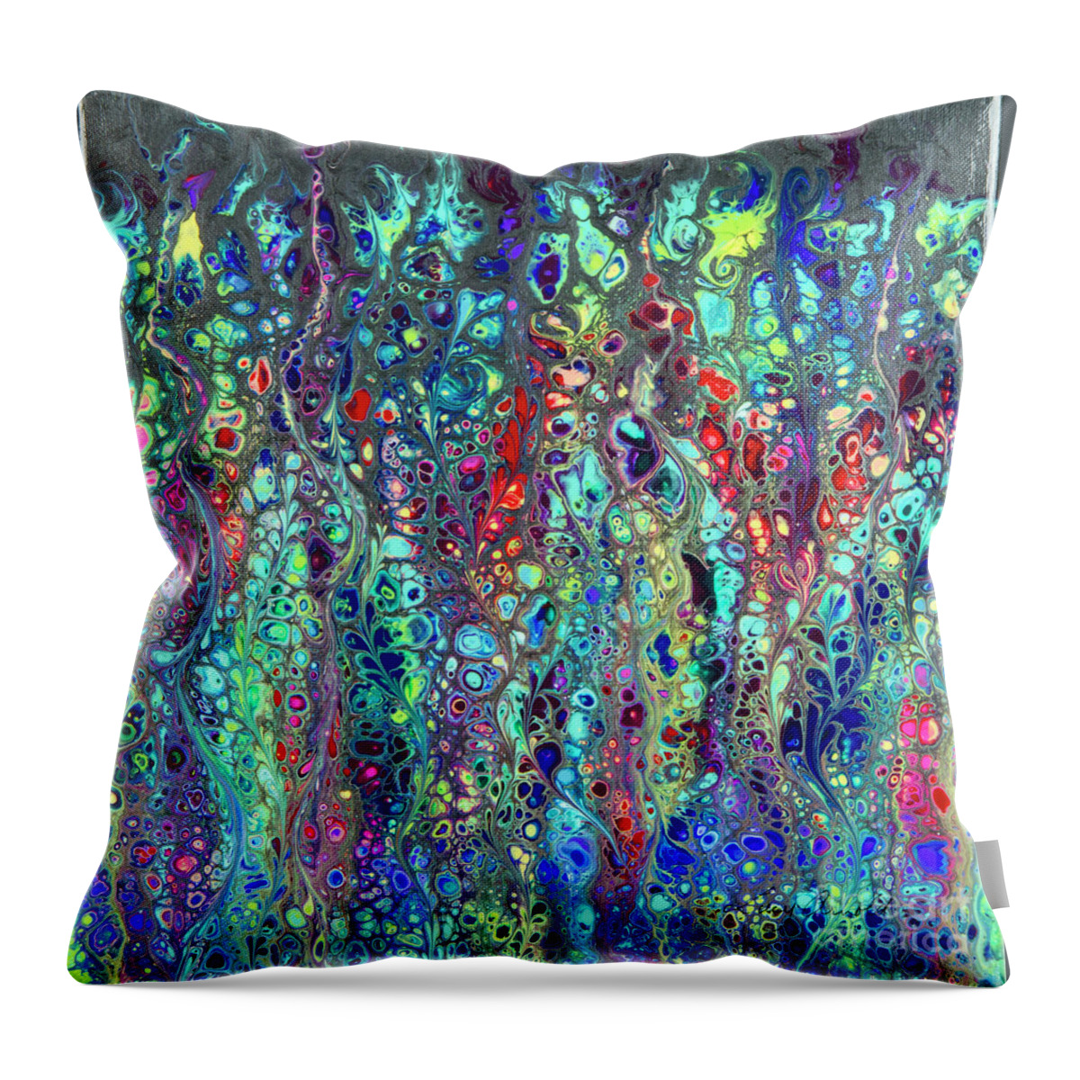 Poured Acrylics Throw Pillow featuring the painting Sorcerer's Garden by Lucy Arnold