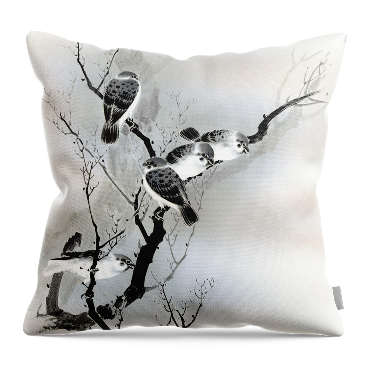 Sparrow Throw Pillow featuring the painting Sparrows by Puri-sen