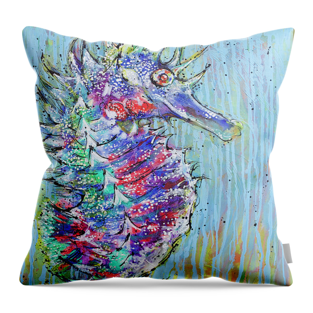 Seahorse Throw Pillow featuring the painting Spiny Seahorse by Jyotika Shroff