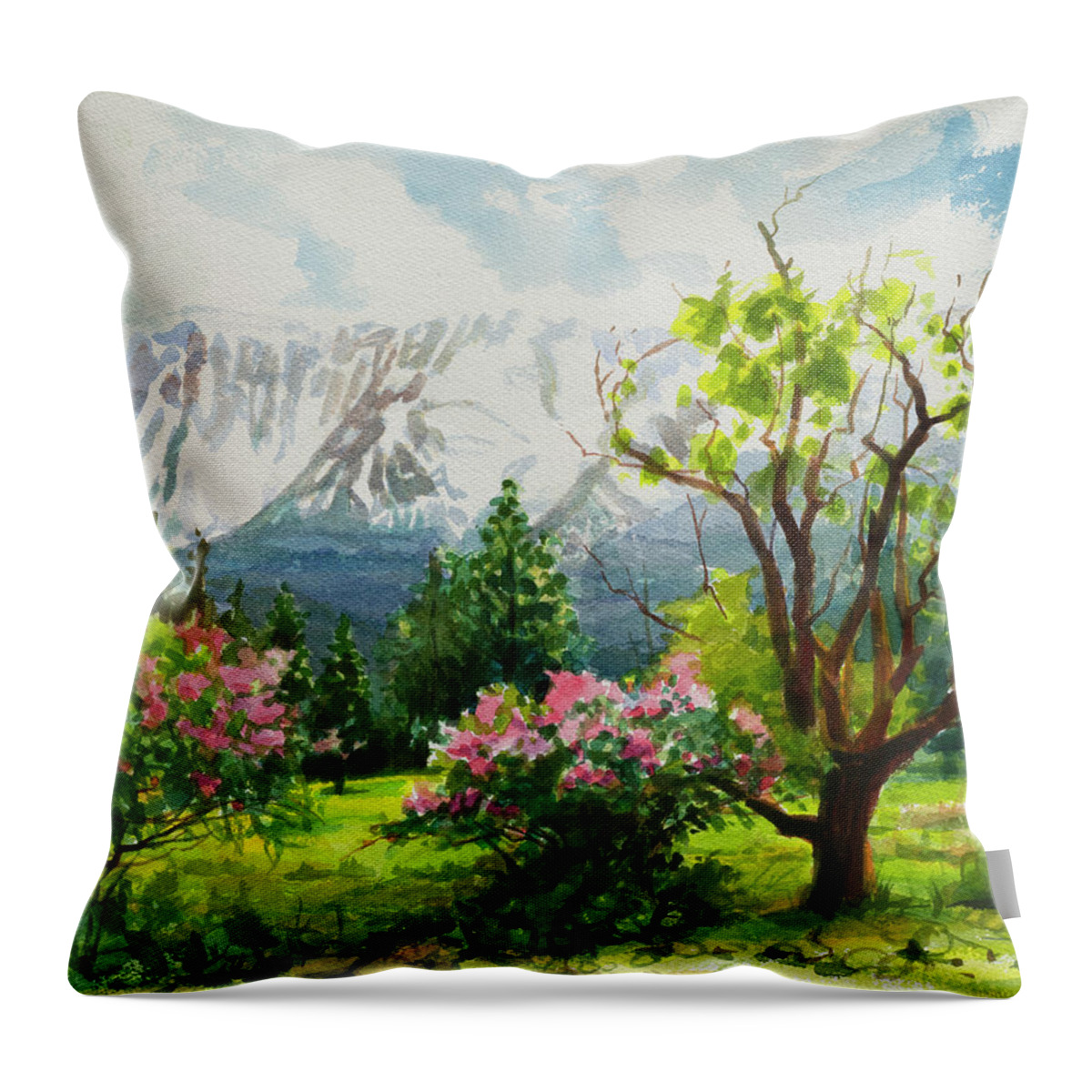 Landscape Throw Pillow featuring the painting Spring in the Wallowas by Steve Henderson