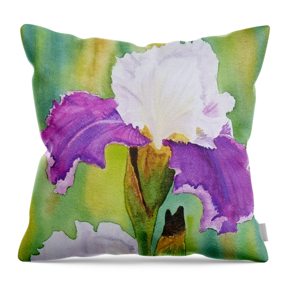 Iris Throw Pillow featuring the painting Spring Iris by Ann Frederick