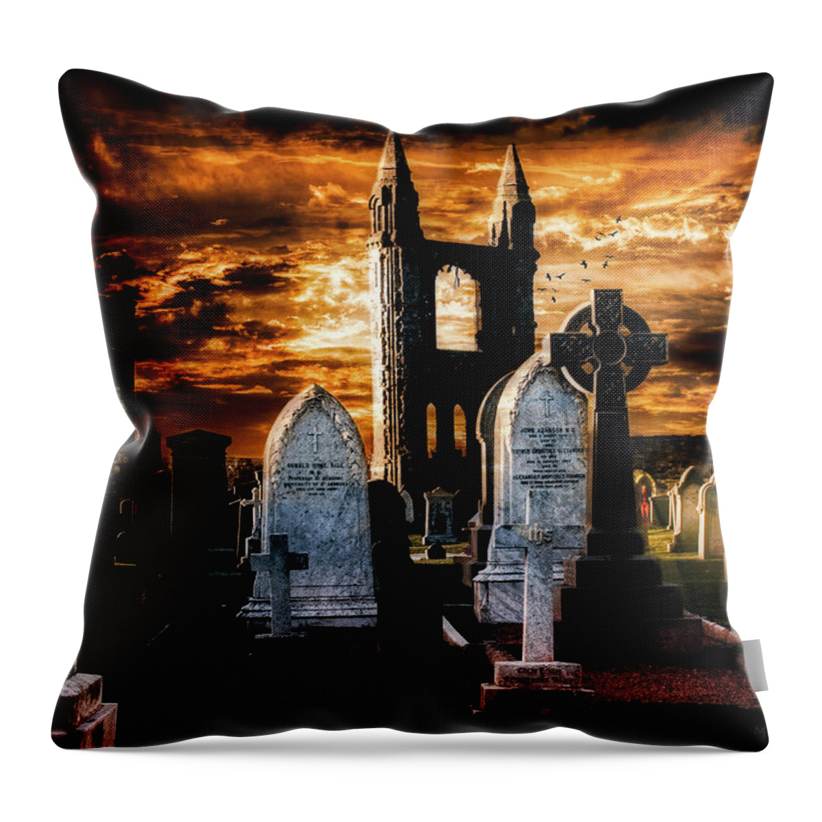 Graveyard Throw Pillow featuring the photograph St Andrews Graveyard by Micah Offman