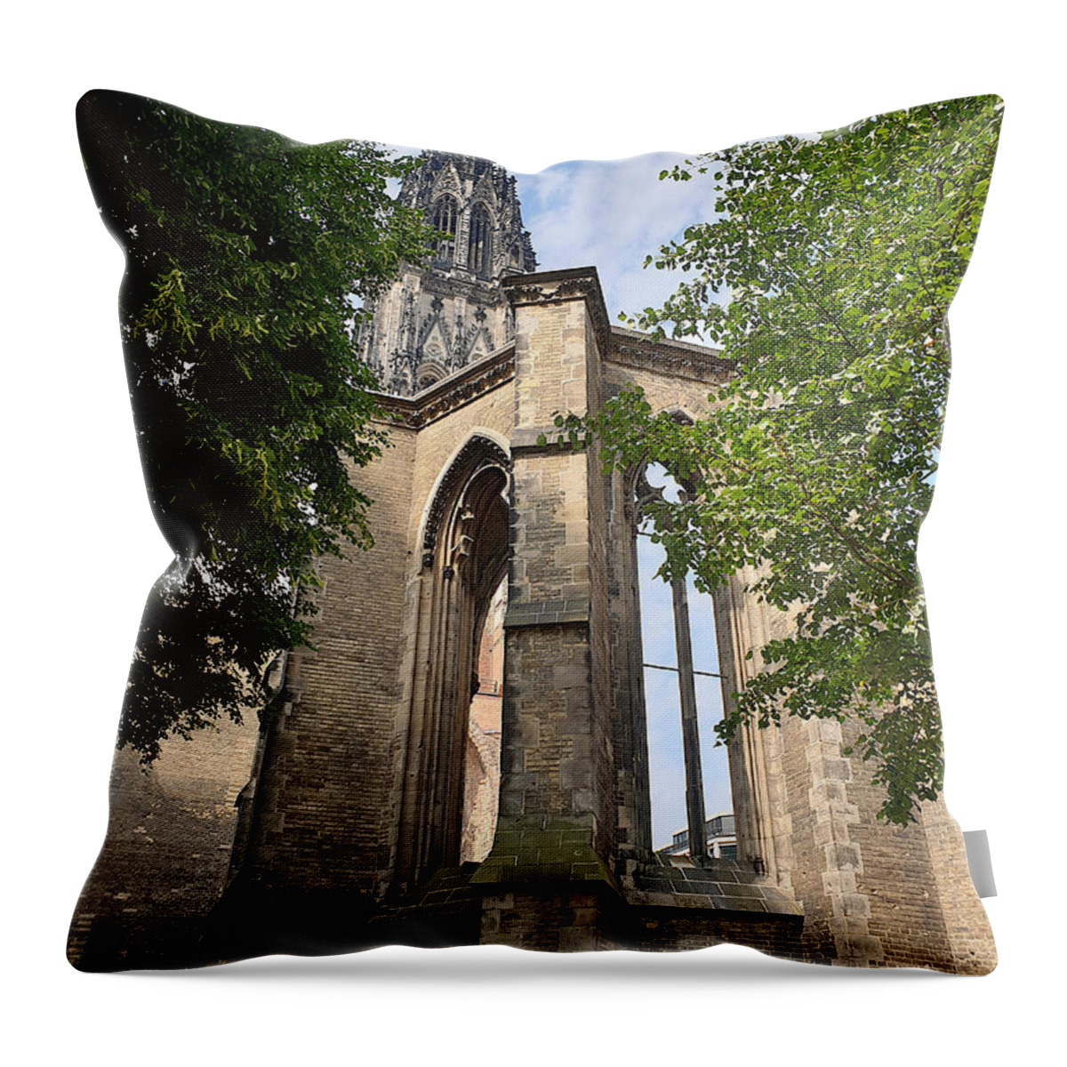 St. Nicholas Church Throw Pillow featuring the photograph St. Nikolai Church - Ruins, Hamburg by Yvonne Johnstone