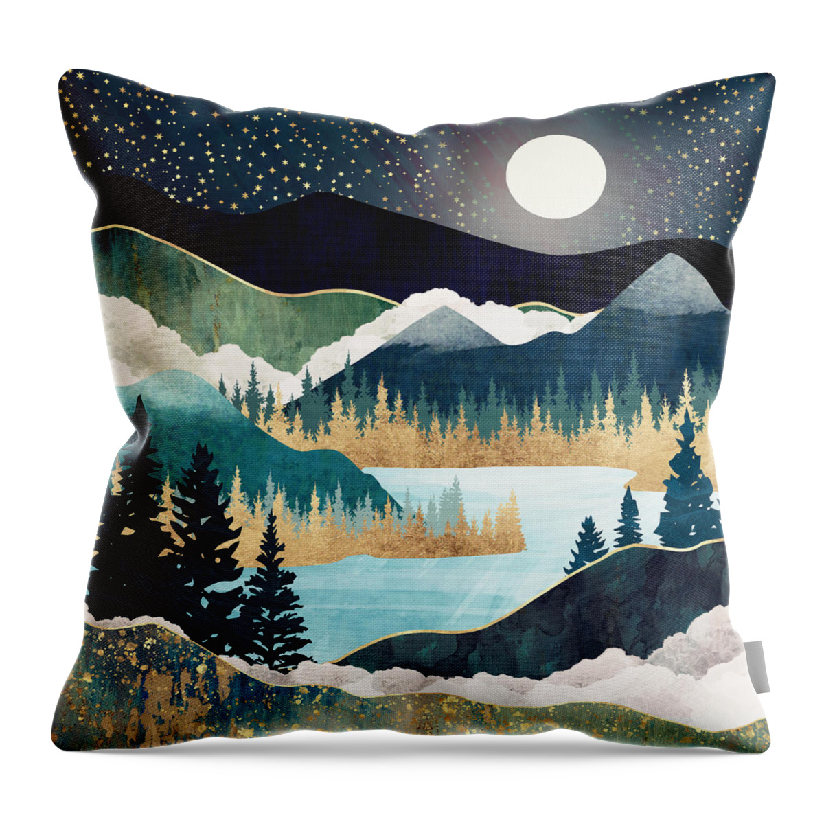 Stars Throw Pillow featuring the digital art Star Lake by Spacefrog Designs
