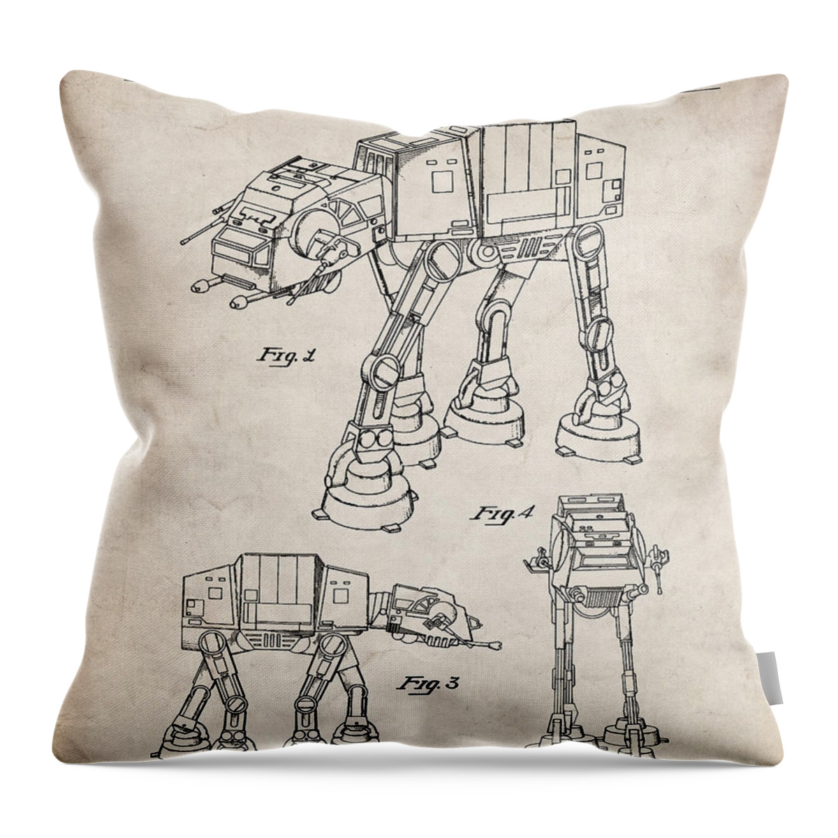 Star Wars Walker Patent, At-At Walker Art - Antique Vintage Throw Pillow