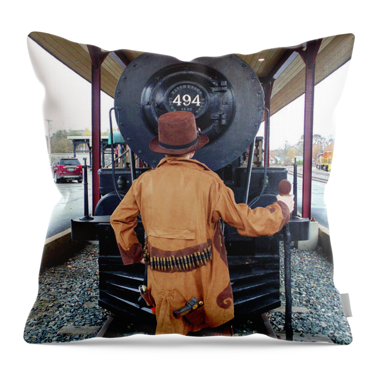 Halloween Throw Pillow featuring the photograph Steampunk Gentleman Costume 6 by Amy E Fraser