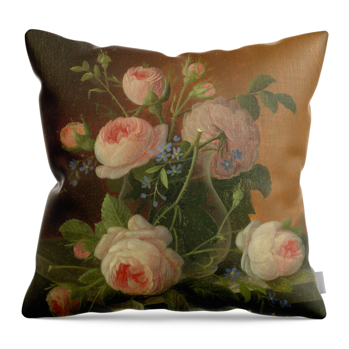 Still Throw Pillow featuring the painting Still Life with Roses, circa 1860 by Severin Roesen