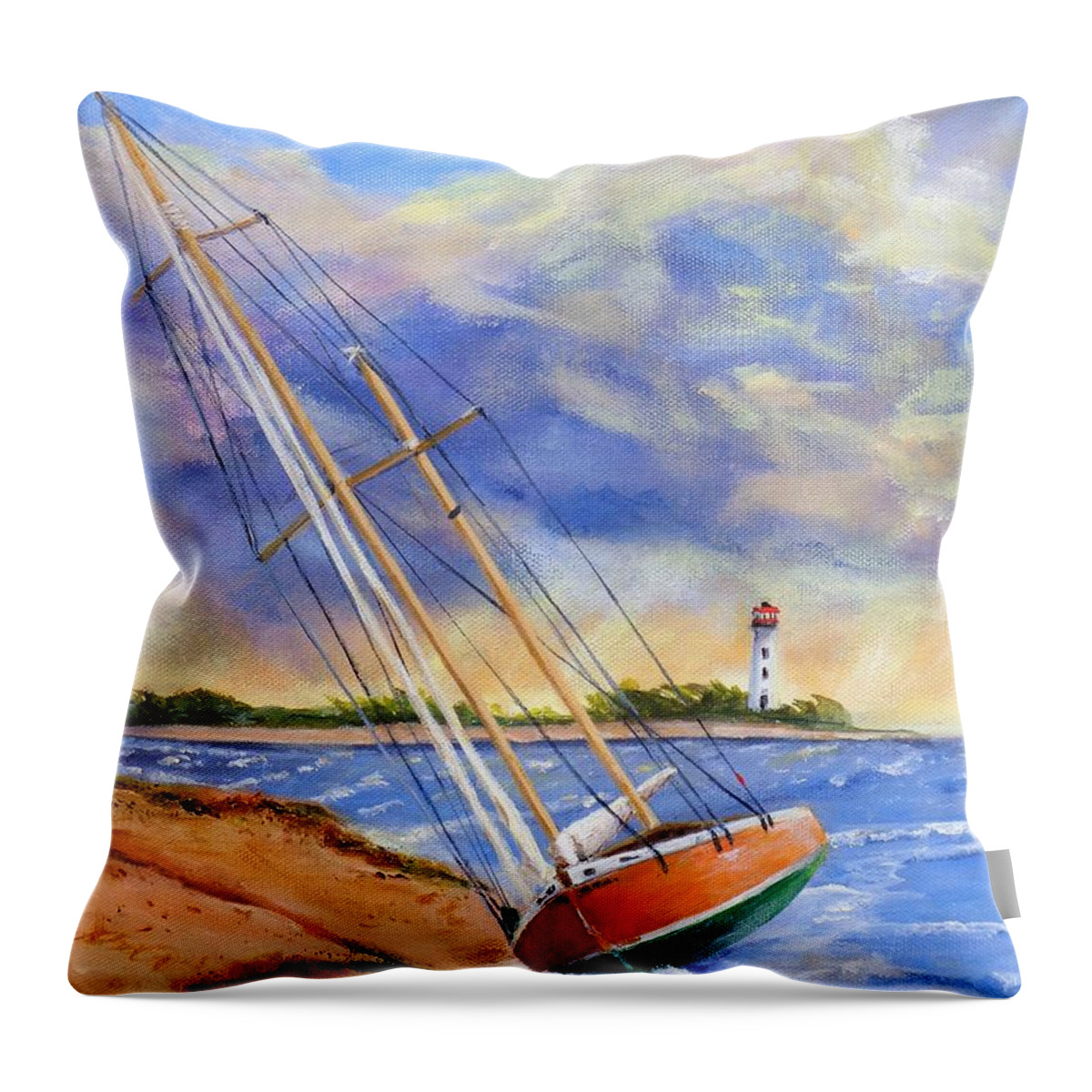 Storm Throw Pillow featuring the painting Storm Boat Beaching by Deborah Naves