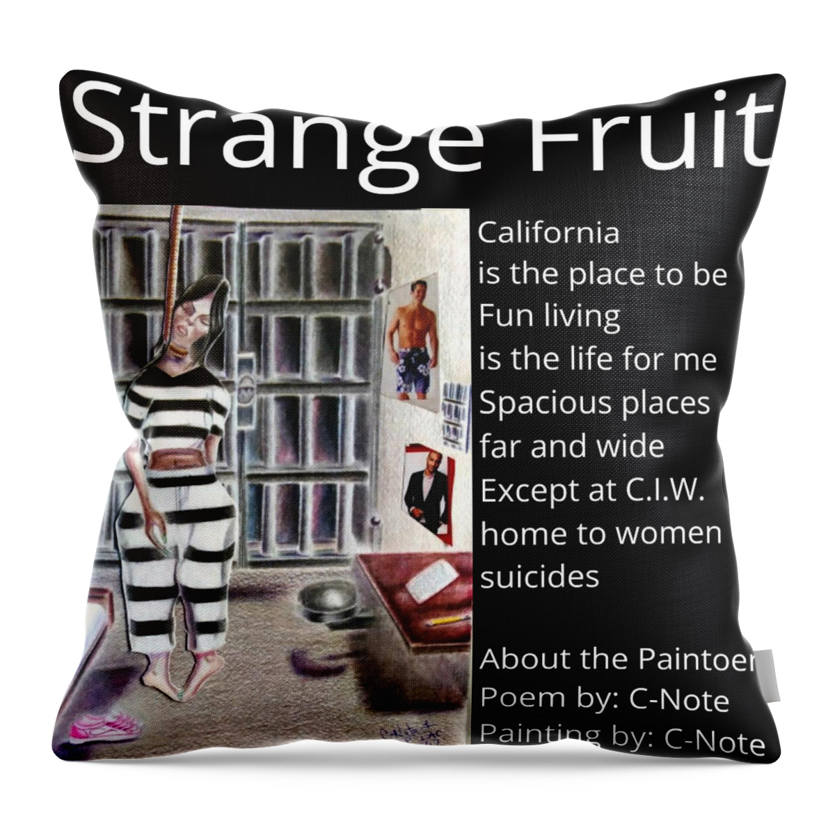 Black Art Throw Pillow featuring the drawing Strange Fruit Paintoem by Donald C-Note Hooker