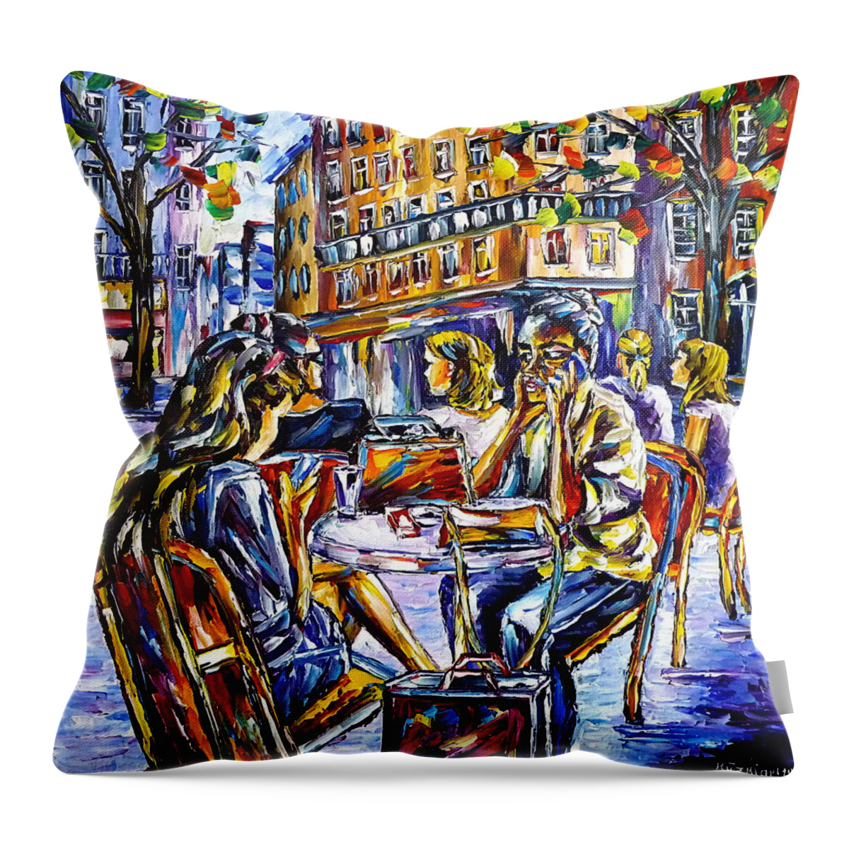 Paris Lovers Throw Pillow featuring the painting Street Cafe In Paris II by Mirek Kuzniar