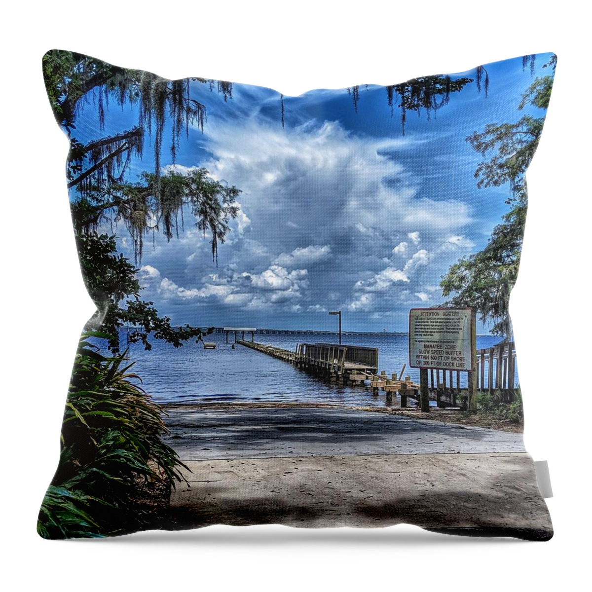 Clouds Throw Pillow featuring the photograph Strolling by the Dock by Portia Olaughlin
