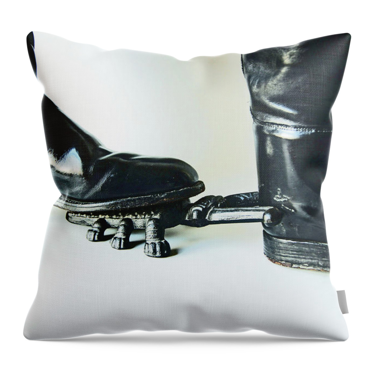 Studio Throw Pillow featuring the photograph STUDIO. Boots and Boot Pull. by Lachlan Main