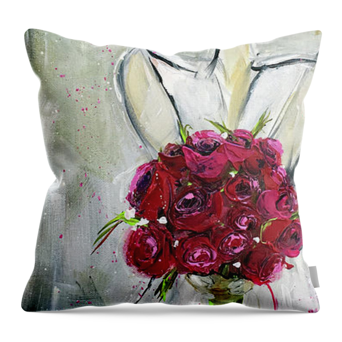 Bride Throw Pillow featuring the painting Blushing Bride by Roxy Rich