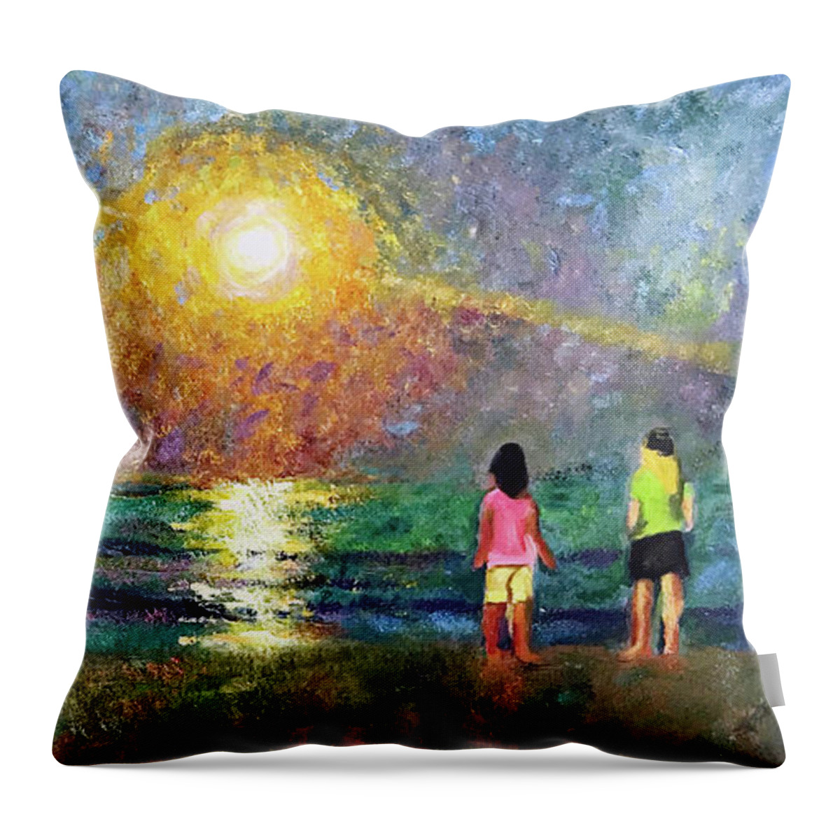 Beach Throw Pillow featuring the painting Summer Nights by Josef Kelly