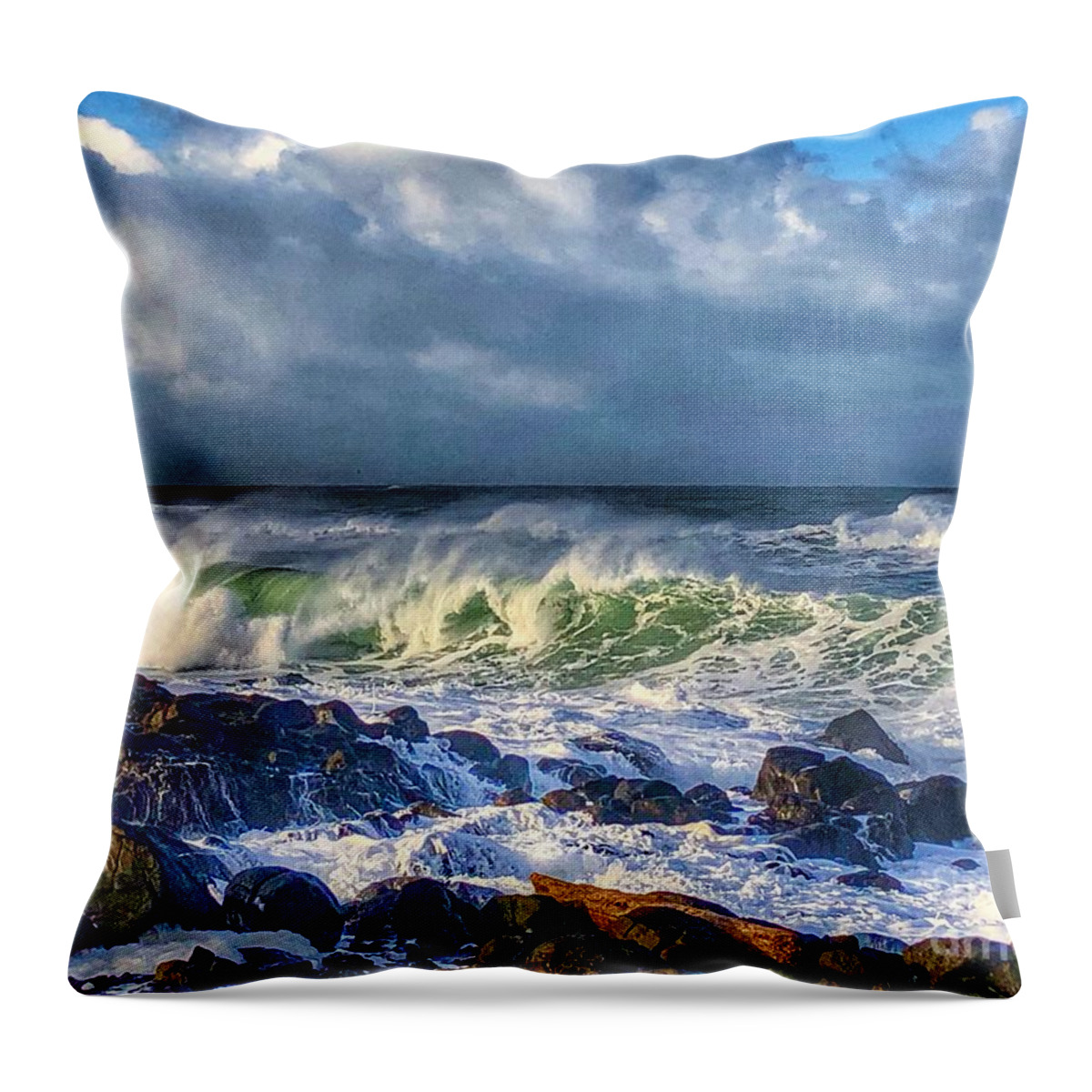 Winter Throw Pillow featuring the photograph Sunbreak Waves by Jeanette French