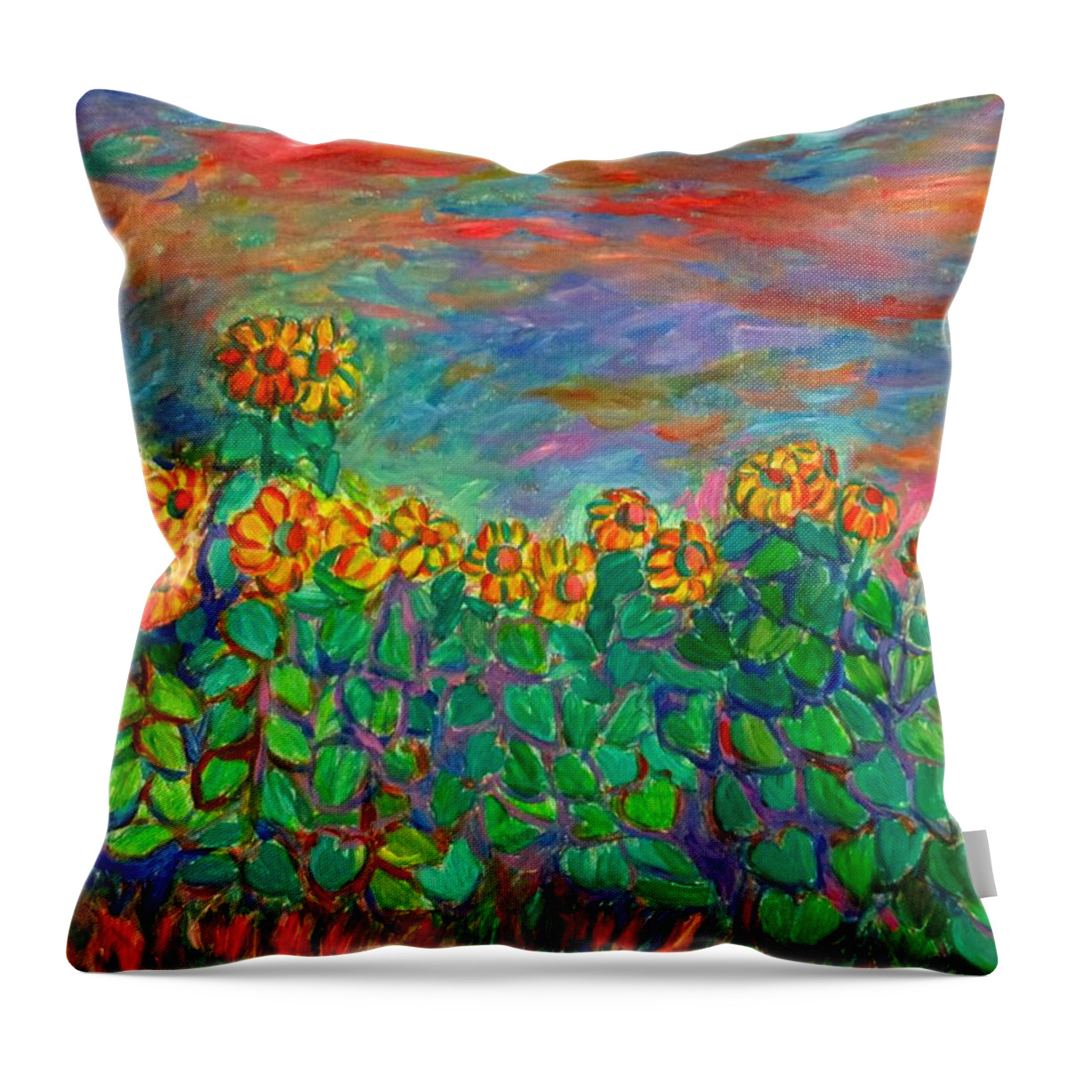 Sunflowers Throw Pillow featuring the painting Sunflower Frenzy by Kendall Kessler