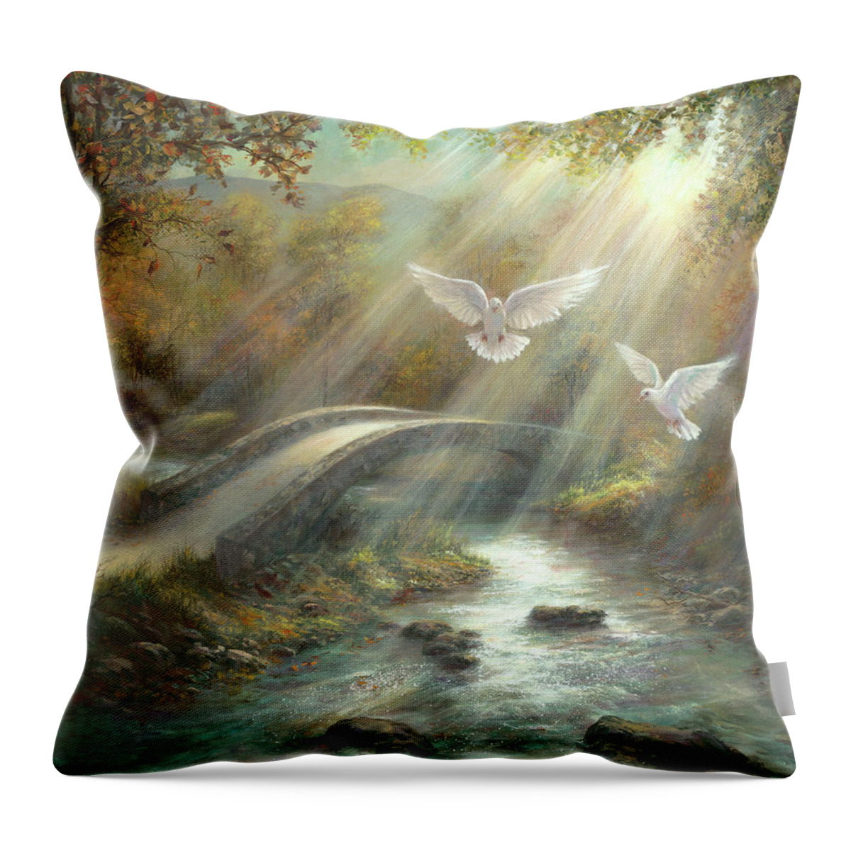 Dove Throw Pillow featuring the painting Sunlight Kisses by Lynne Pittard