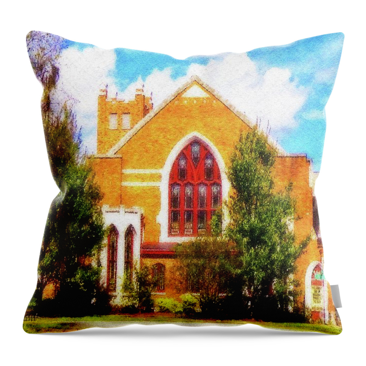 American Churches Throw Pillow featuring the digital art Sunny Asbury Day by Aberjhani