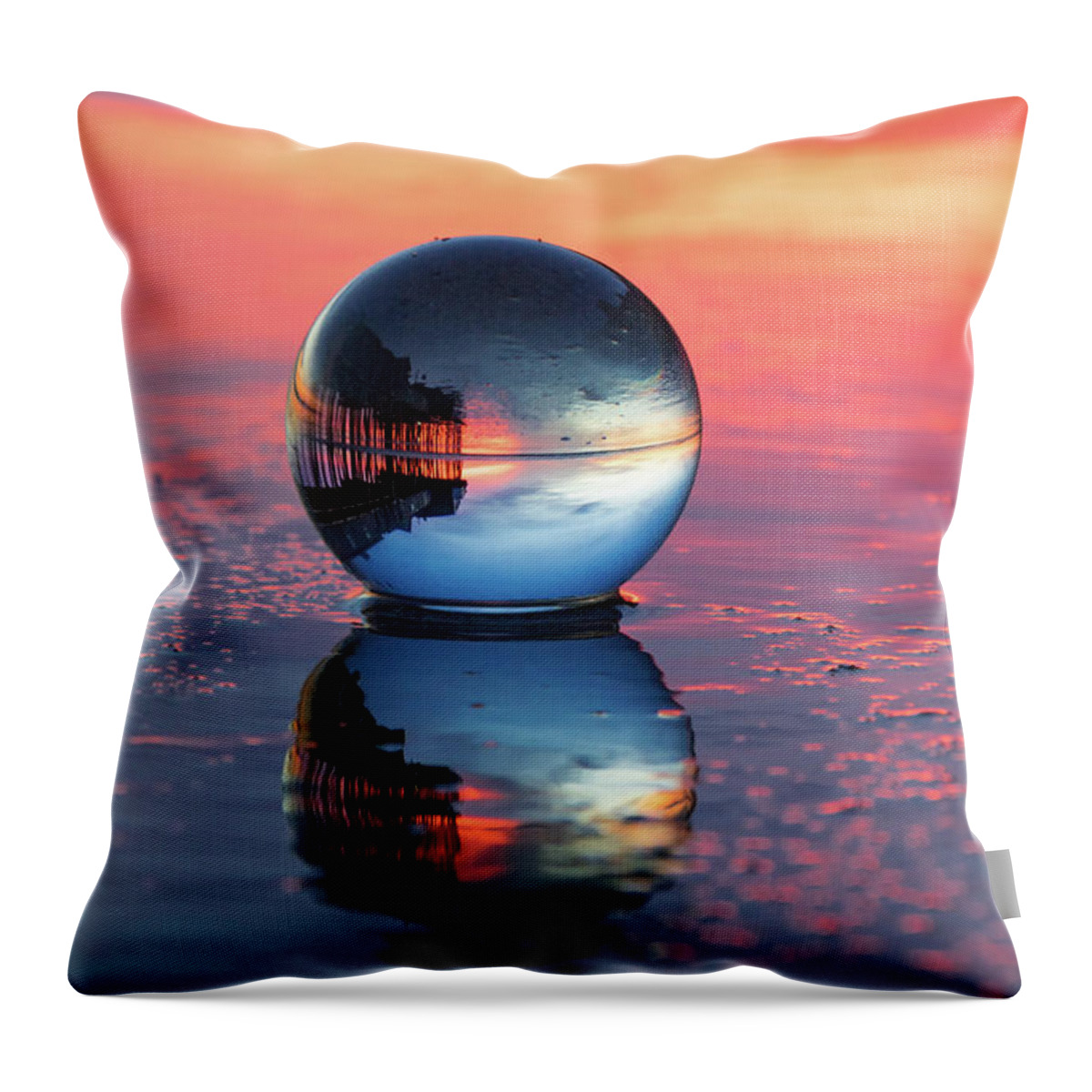 Crystal Globe Throw Pillow featuring the photograph Sunrise at the beach by Darryl Hendricks