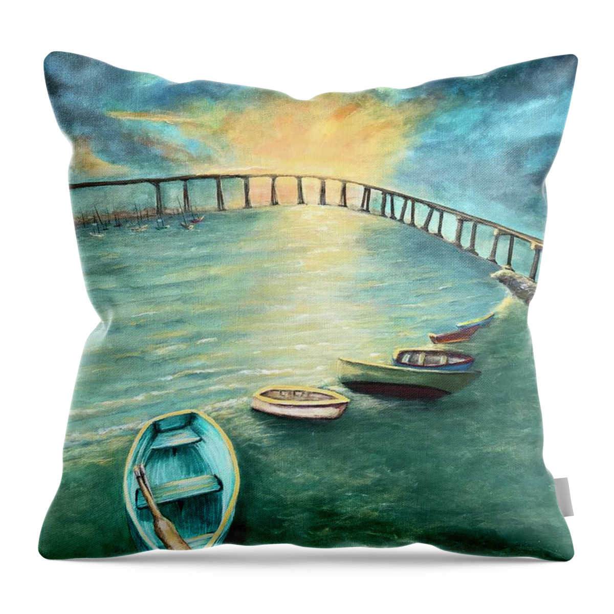 Acrylic Painting Throw Pillow featuring the painting Sunrise Tide at Coronado by Deborah Naves