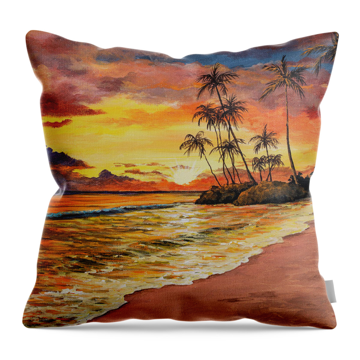 Sunset Throw Pillow featuring the painting Sunset And Palms by Darice Machel McGuire