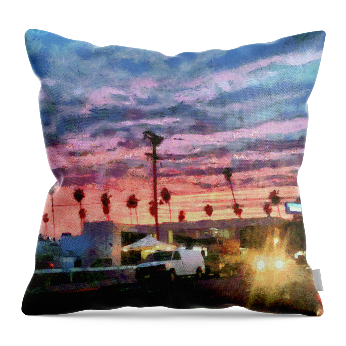 Sunset Throw Pillow featuring the digital art Sunset in Santa Monica by Bernie Sirelson