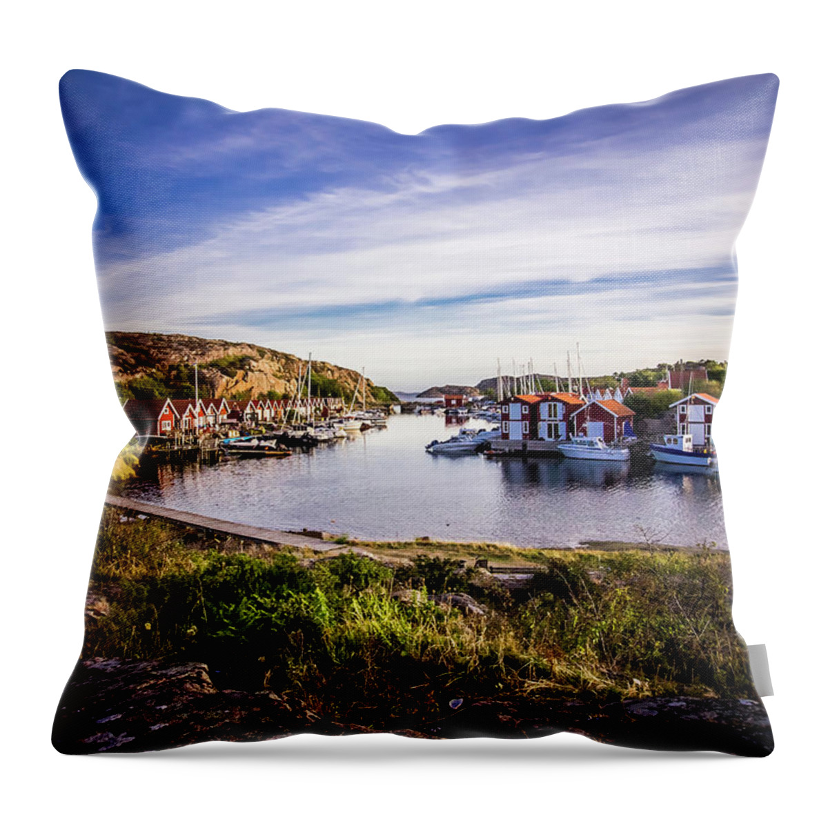 Colorful Throw Pillow featuring the photograph Sunset over old fishing port by Nicklas Gustafsson