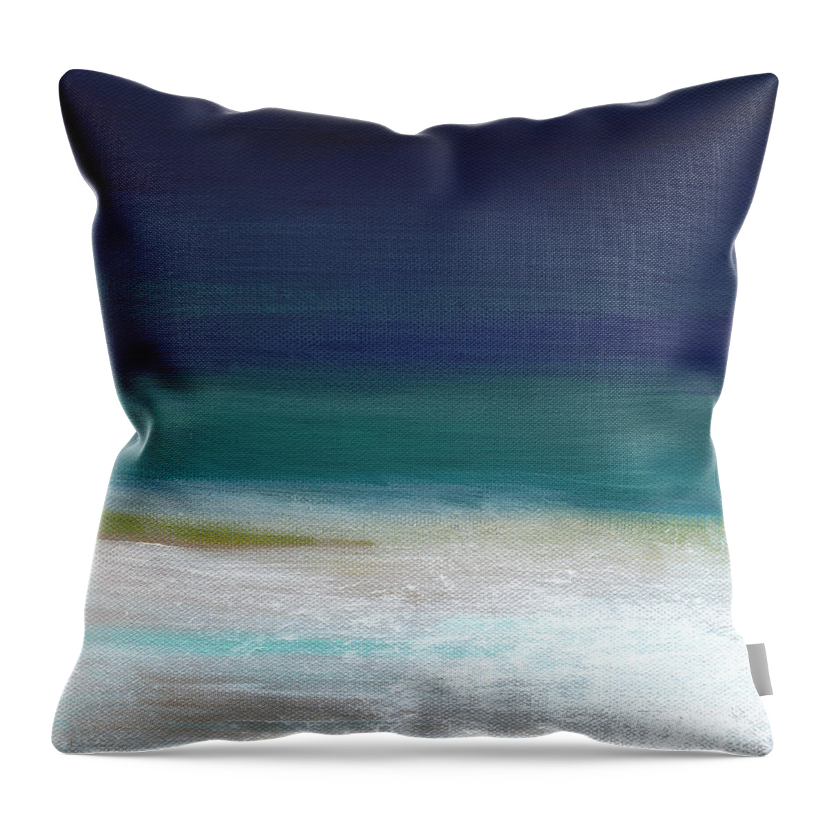 Abstract Throw Pillow featuring the painting Surf and Sky- abstract beach painting by Linda Woods