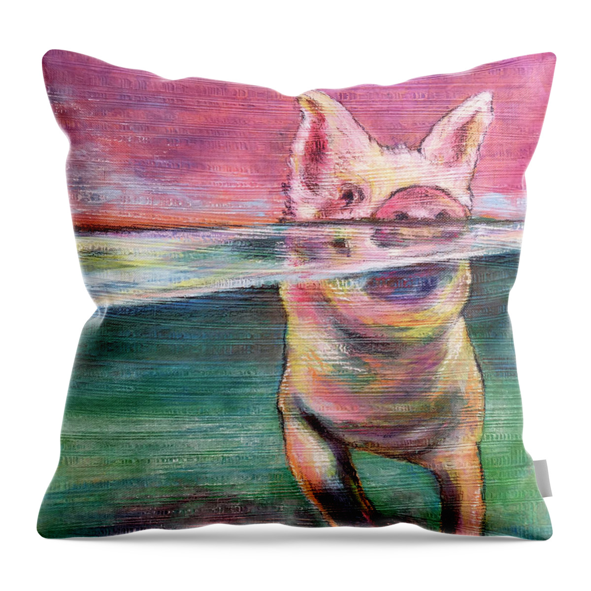 Pig Throw Pillow featuring the mixed media Swimming Pig by AnneMarie Welsh