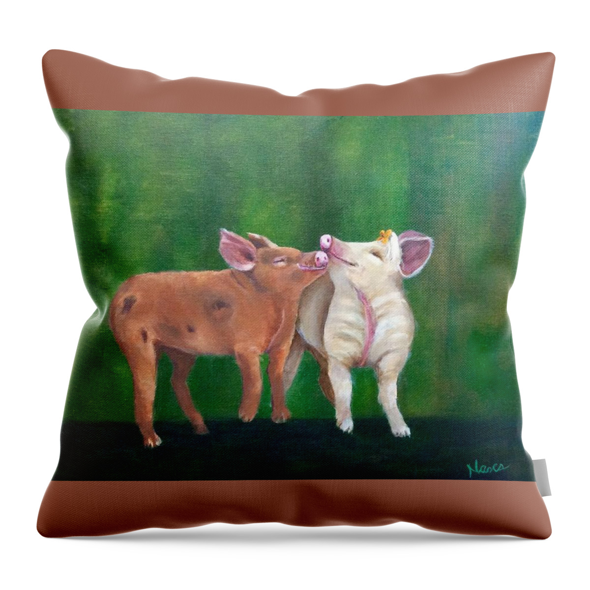 Pigs Throw Pillow featuring the painting Swine Snuggles by Deborah Naves
