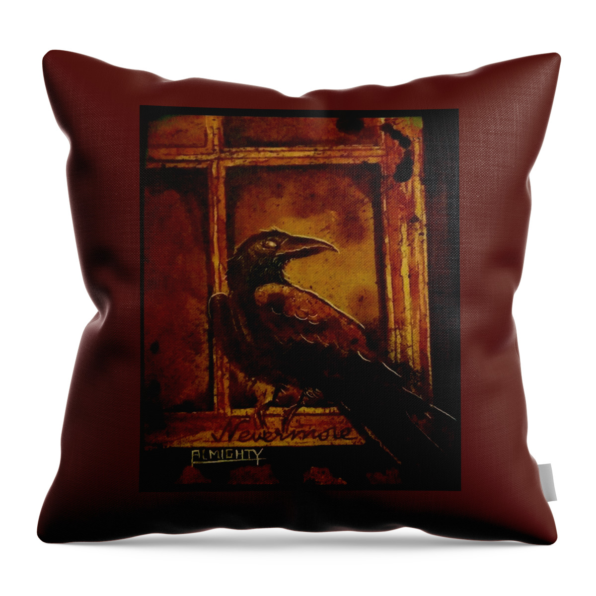 Ryanalmighty Throw Pillow featuring the painting Th Raven - Nevermore by Ryan Almighty