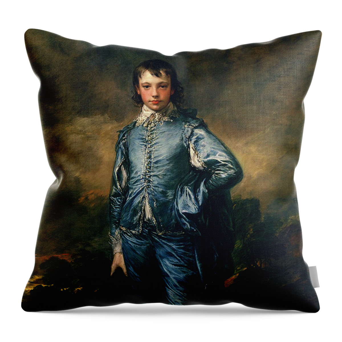 The Blue Boy Throw Pillow featuring the painting The Blue Boy by Thomas Gainsborough by Rolando Burbon