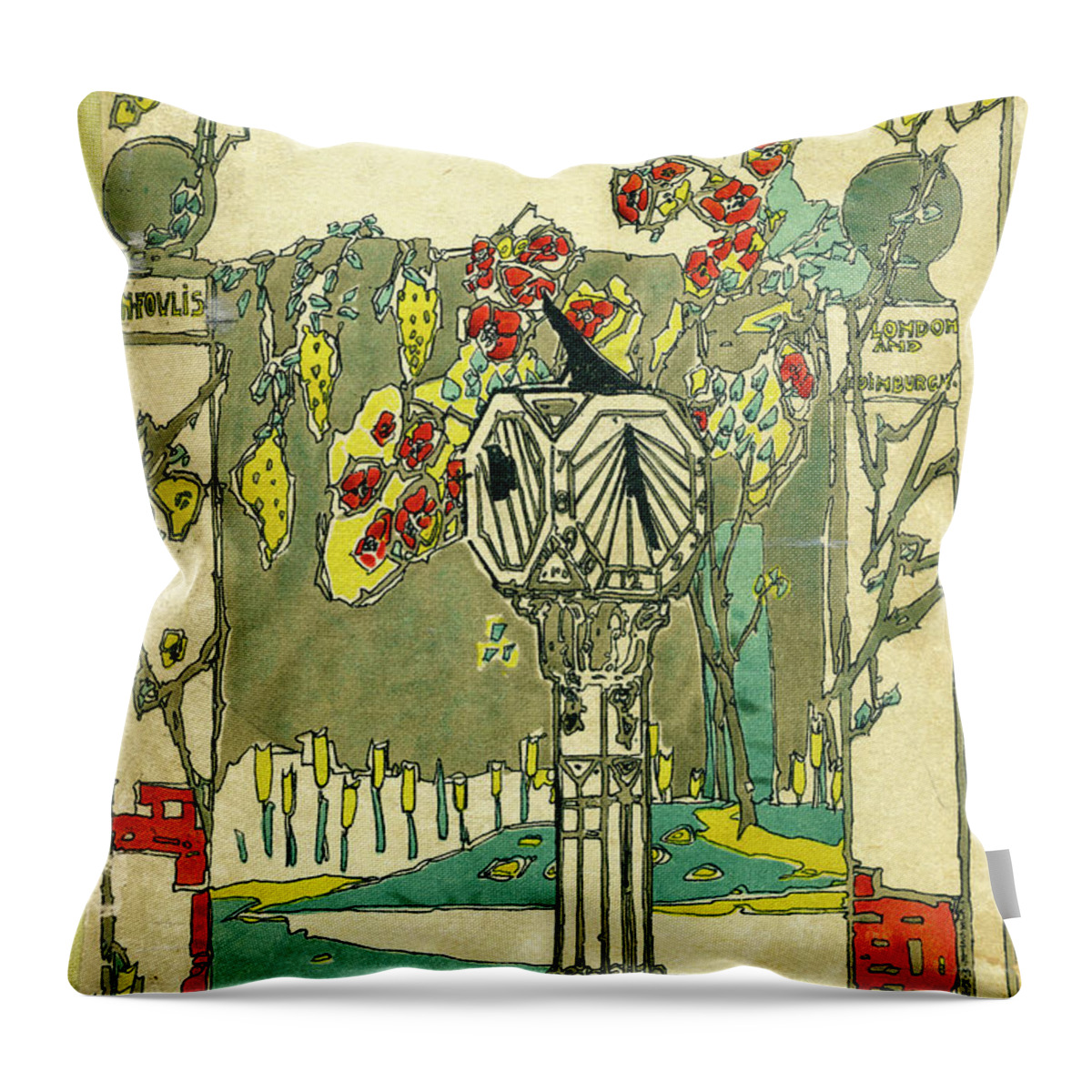 Book Cover Throw Pillow featuring the mixed media Cover design for The Book of Old Sundials by Jessie M King