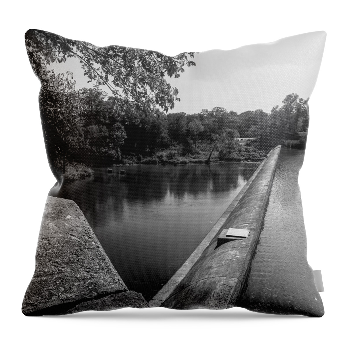 Black And White Throw Pillow featuring the photograph The Dam by Kelly Thackeray