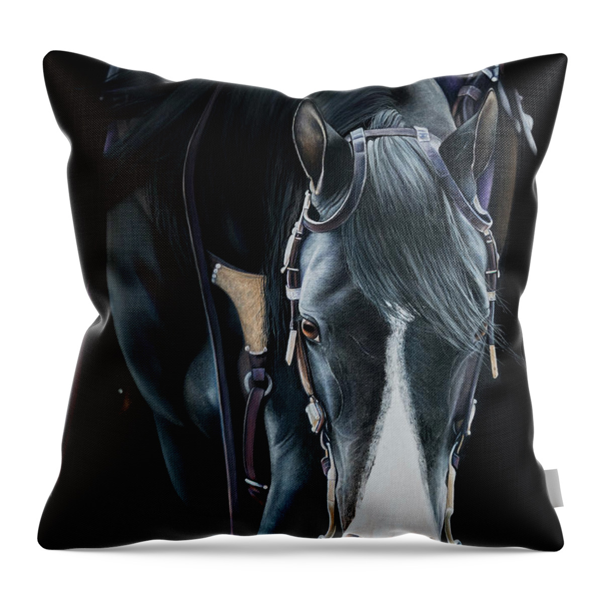 Black Horse Throw Pillow featuring the pastel The Dance by Joni Beinborn