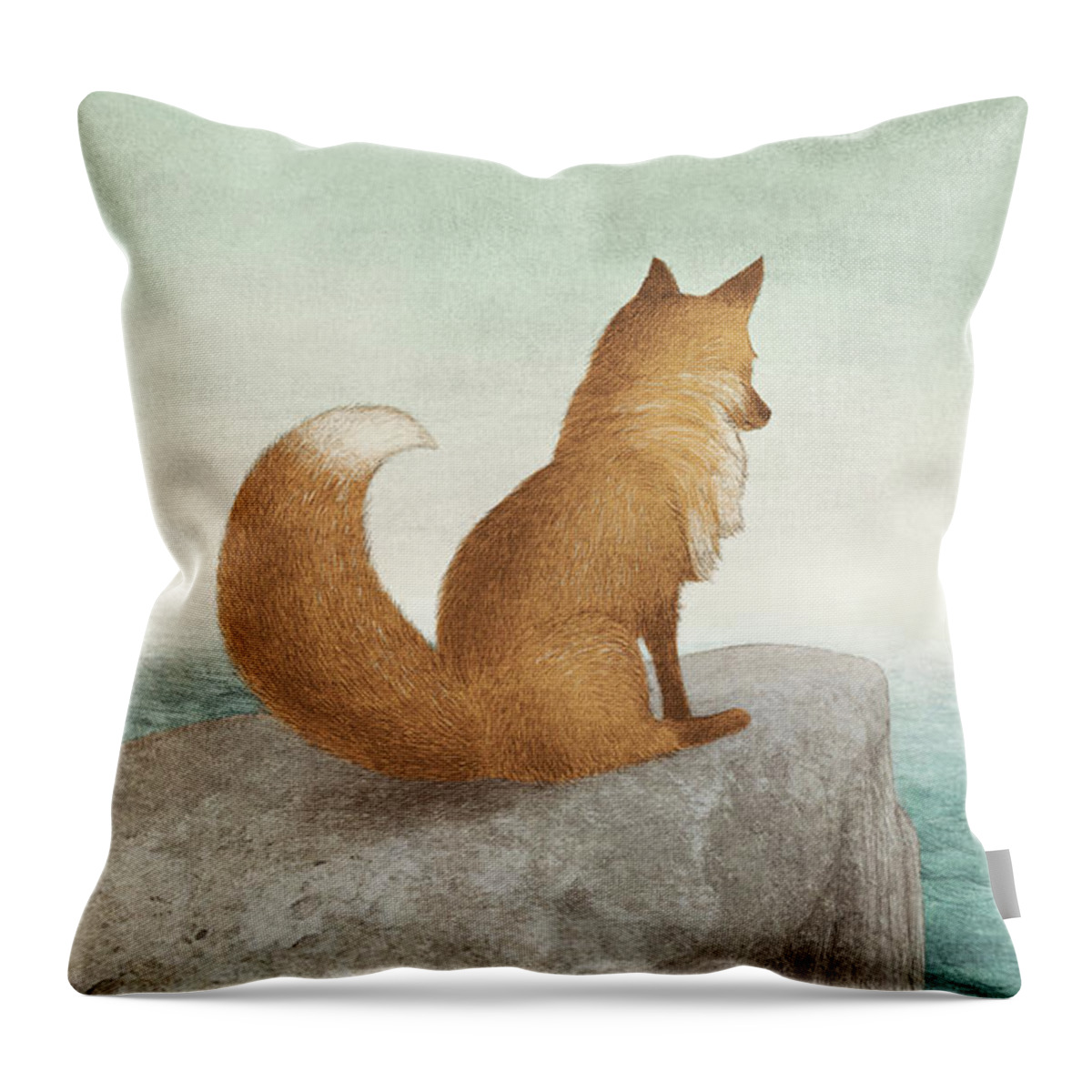 Fox Throw Pillow featuring the drawing The Day the Antlered Ship Arrived by Eric Fan