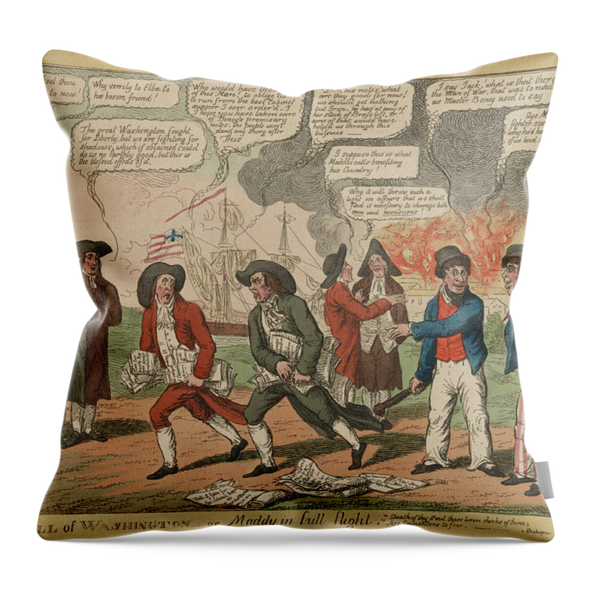 War Of 1812 Throw Pillow featuring the painting The fall of Washington by S.W. Fores