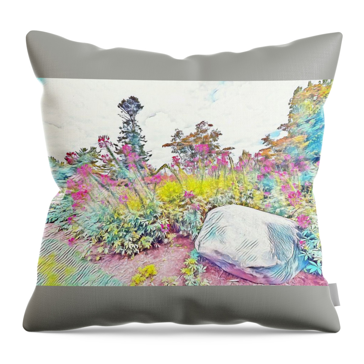Flowers Throw Pillow featuring the digital art The Flower Garden by Jerry Cahill