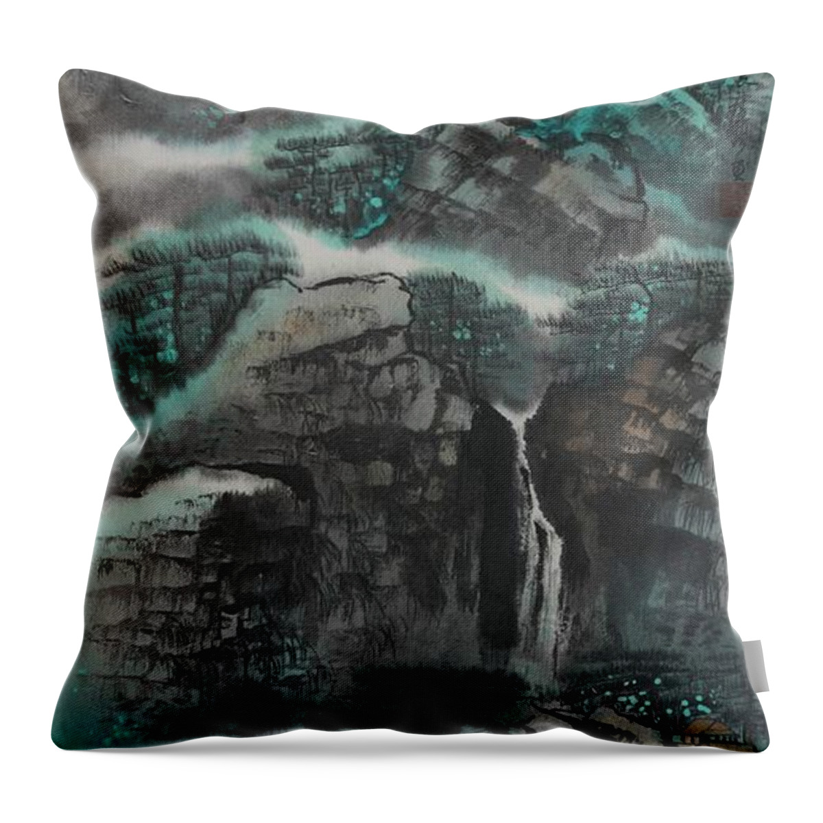 Chinese Watercolor Throw Pillow featuring the painting The Four Seasons Version 1 - Spring by Jenny Sanders