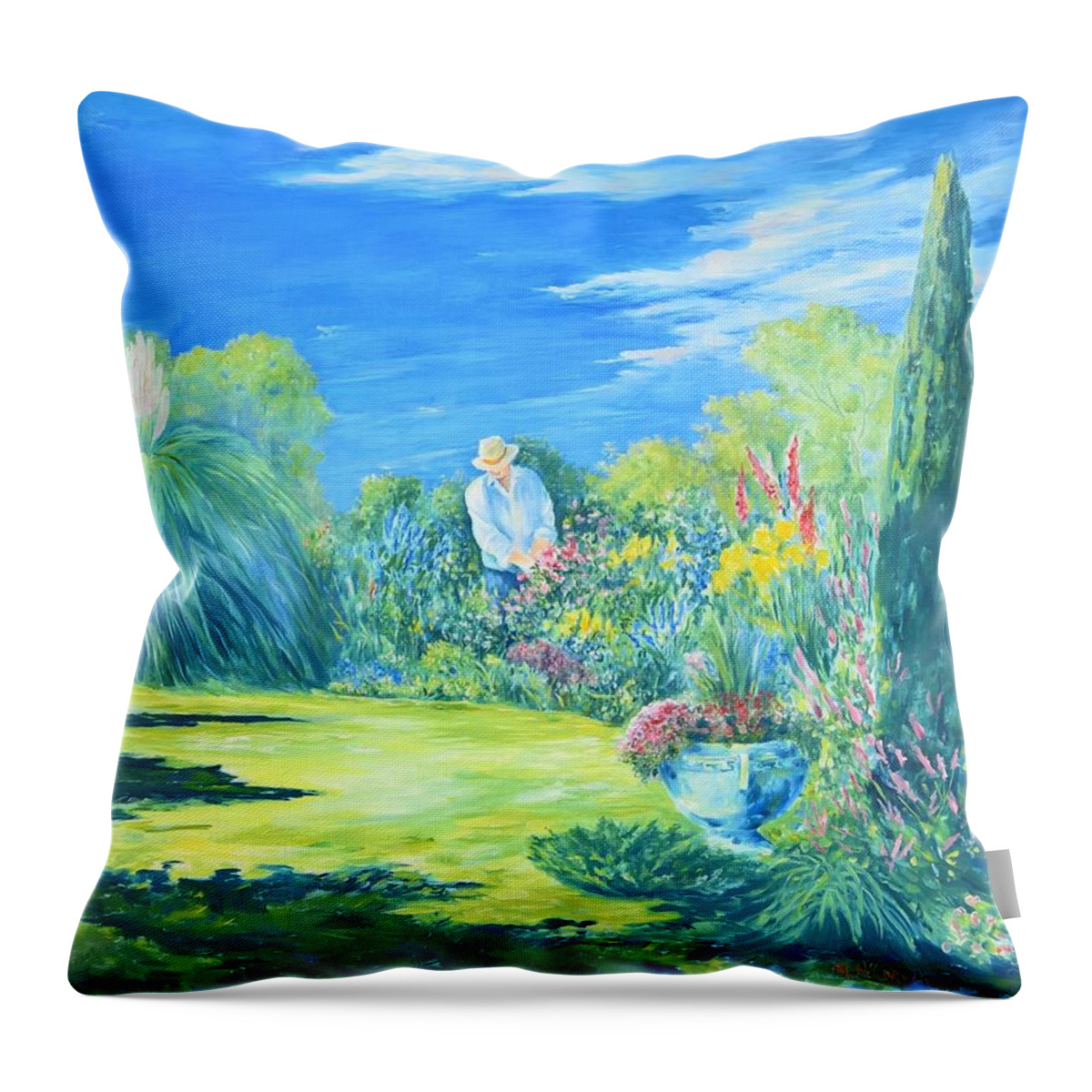 Morning Throw Pillow featuring the painting The Gardener by ML McCormick