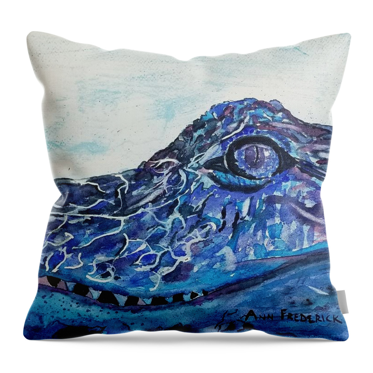 Alligator Throw Pillow featuring the painting The Gator Blues by Ann Frederick