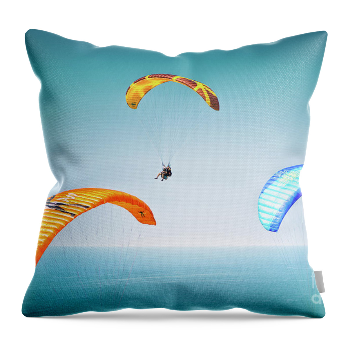 Paragliding Throw Pillow featuring the photograph The Glide by Becqi Sherman